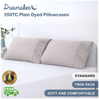 Dreamaker 250Tc Plain Dyed Standard Pillowcases - Twin Pack -48X73Cm Taupe