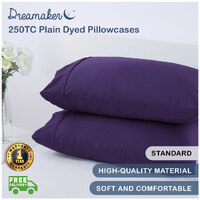 Dreamaker 250Tc Plain Dyed Standard Pillowcases - Twin Pack -48X73Cm Plum