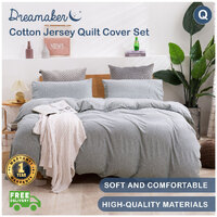 Dreamaker Cotton Jersey Quilt Cover Set Marle Grey - Queen Bed