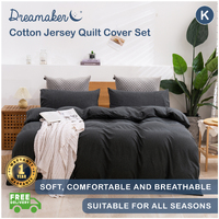 Dreamaker Cotton Jersey Quilt Cover Set Charcoal - King Bed