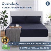 Dreamaker Cotton Jersey Fitted Sheet Navy - Single Bed