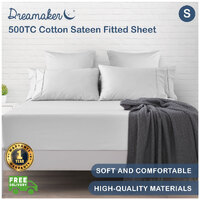 Dreamaker 500Tc Cotton Sateen Fitted Sheet Single Bed White