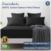 Dreamaker 500Tc Cotton Sateen Fitted Sheet Single Bed Charcoal