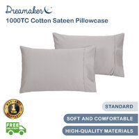 Dreamaker 1000Tc Cotton Sateen Standard Pillowcase Twin Pack Oyster