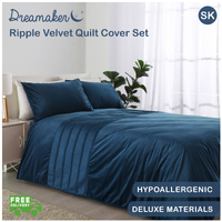 Dreamaker Ripple Velvet Quilt Cover Set Super King Bed Navy