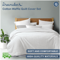 Dreamaker Cotton Waffle Quilt Cover Set Queen Bed White