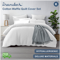 Dreamaker Cotton Waffle Quilt Cover Set King Bed White