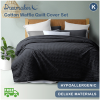 Dreamaker Cotton Waffle Quilt Cover Set King Bed Charcoal