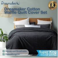 Dreamaker Cotton Waffle Quilt Cover Set Super King Bed Charcoal