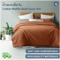 Dreamaker Cotton Waffle Quilt Cover Set Queen Bed Rust