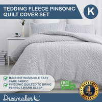 Dreamaker Teddy Fleece Pinsonic Quilted Quilt Cover Set Dove Grey King Bed