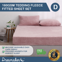 Dreamaker Tedding Fleece Fitted Sheet Set Double Bed Pink