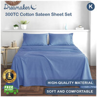  Dreamaker 300Tc Cotton Sateen Sheet Set King Bed - Coastal Blue