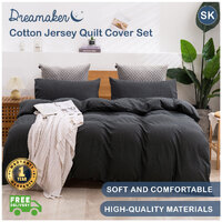 Dreamaker cotton Jersey Quilt Cover Set Super King Bed Charcoal 