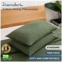 Dreamaker Cotton Jersey Standard Finish Pillowcase Pair Olive