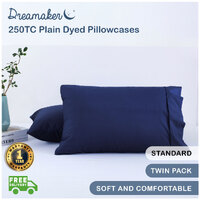 Dreamaker 250TC Plain Dyed Standard Pillowcases-48X73cm Dark Blue