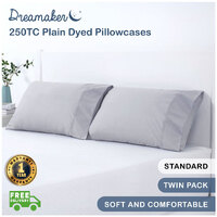 Dreamaker 250TC Plain Dyed Standard Pillowcases Silver 48x73cm