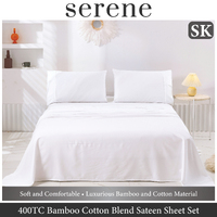 Serene 400TC Bamboo Cotton Blend Sateen Sheet Set WHITE Super King Bed