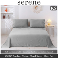 Serene 400TC Bamboo Cotton Blend Sateen Sheet Set DOVE GREY King Single Bed