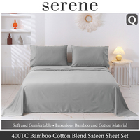 Serene 400TC Bamboo Cotton Blend Sateen Sheet Set DOVE GREY Queen Bed