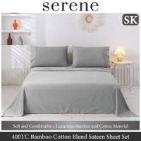 Serene 400TC Bamboo Cotton Blend Sateen Sheet Set DOVE GREY Super King Bed