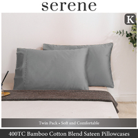 Serene 400TC Bamboo Cotton Blend Sateen King Pillowcases Twin Packs DOVE GREY