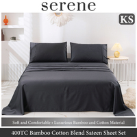 Serene 400TC Bamboo Cotton Blend Sateen Sheet Set CHARCOAL King Single Bed
