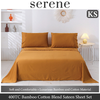 Serene 400TC Bamboo Cotton Blend Sateen Sheet Set RUST King Single Bed