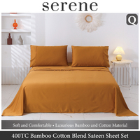 Serene 400TC Bamboo Cotton Blend Sateen Sheet Set RUST Queen Bed