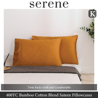 Serene 400TC Bamboo Cotton Blend Sateen King Pillowcases Twin Packs RUST