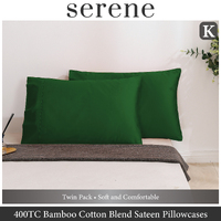Serene 400TC Bamboo Cotton Blend Sateen King Pillowcases Twin Packs EDEN