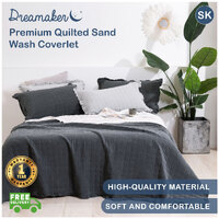 Dreamaker Premium Quilted Sand Wash Coverlet Charcoal Super King Bed