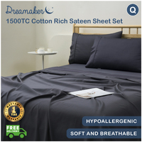 Dreamaker 1500TC Cotton Rich Sateen Sheet Set Charcoal Queen Bed