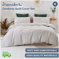Dreamaker Corduroy Quilt Cover Set King Bed Dove Grey 