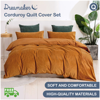Dreamaker Corduroy Quilt Cover Set Queen Bed Rust 