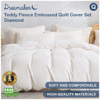 Dreamaker Teddy Fleece Embossed Quilt Cover Set Diamond Cream Queen 