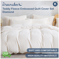 Dreamaker Teddy Fleece Embossed Quilt Cover Set Diamond Cream King Bed