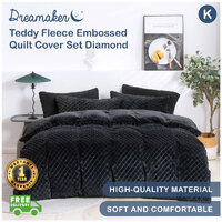 Dreamaker Teddy Fleece Embossed Quilt Cover Set Diamond Charcoal King 