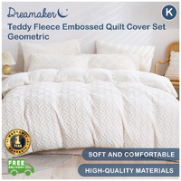 Dreamaker Teddy Fleece Embossed Quilt Cover Set Geometric Cream King 