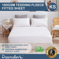 Dreamaker Teddy Fleece Fitted Sheet White King Single Bed