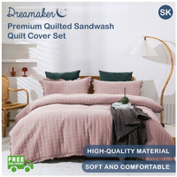 Dreamaker Premium Quilted Sandwash Quilt Cover Set Super King Bed Dusty Pink