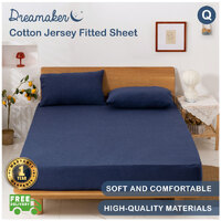 Dreamaker Cotton Jersey Fitted Sheet Washed Navy Queen Bed