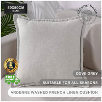 Natural Home ARDENNE Washed French Linen Cushion with Oxford Edge-Dove Grey 50x50cm