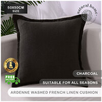 Natural Home ARDENNE Washed French Linen Cushion with Oxford Edge-Charcoal 50x50cm