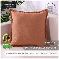 Natural Home ARDENNE Washed French Linen Cushion with Oxford Edge-Pink Clay 50x50cm