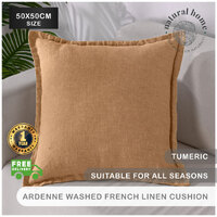 Natural Home ARDENNE Washed French Linen Cushion with Oxford Edge-Tumeric 50x50cm