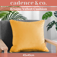Cadence & Co Bronte Velvet Cushion Apricot Fuzz Yellow 45x45cm