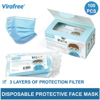 Virafree 3 Layer Disposable Protective Children Face Mask Blue 100pcs (2 Boxes)