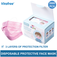 Virafree 3 Layer Disposable Protective Children Face Mask Pink 2000pcs (40 Boxes)