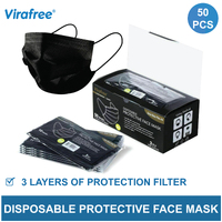 Virafree 3 Layer Disposable Protective Face Mask Black 50pcs (1 Box)